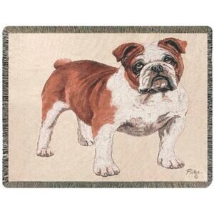 Bulldog Dog Tapestry Blanket Linda Picken Artist Fringe Throw 44x56‎